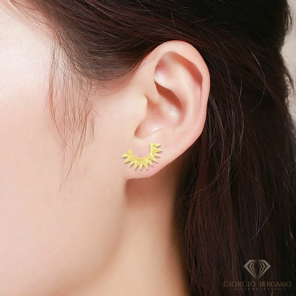 14K Yellow Gold Polished Trendy Sunburst Stud Earring
