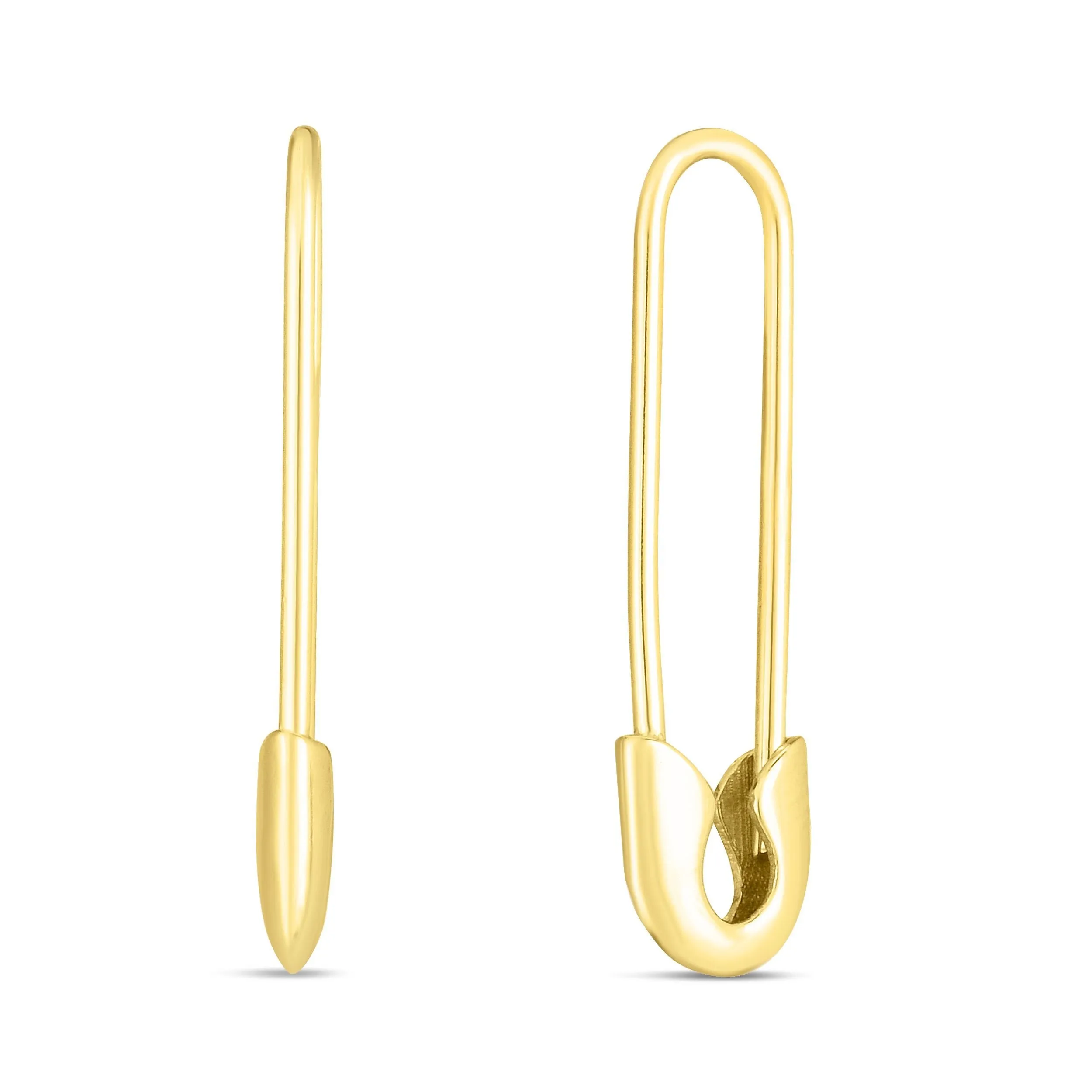 14K Yellow Gold Trendy Safety Pin Drop Earring