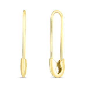 14K Yellow Gold Trendy Safety Pin Drop Earring