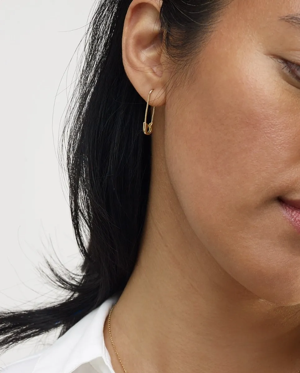 14K Yellow Gold Trendy Safety Pin Drop Earring
