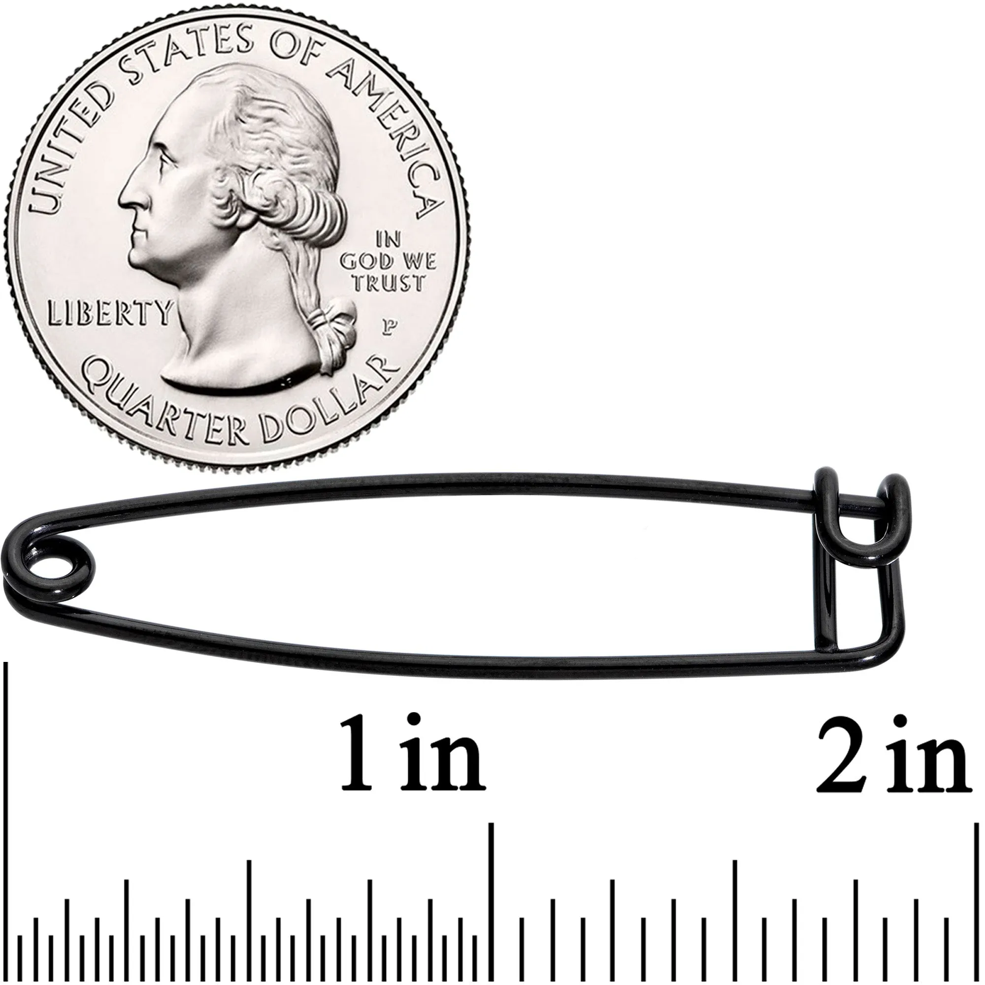 16 Gauge Black Punk Rock Safety Pin Industrial Barbell 38mm