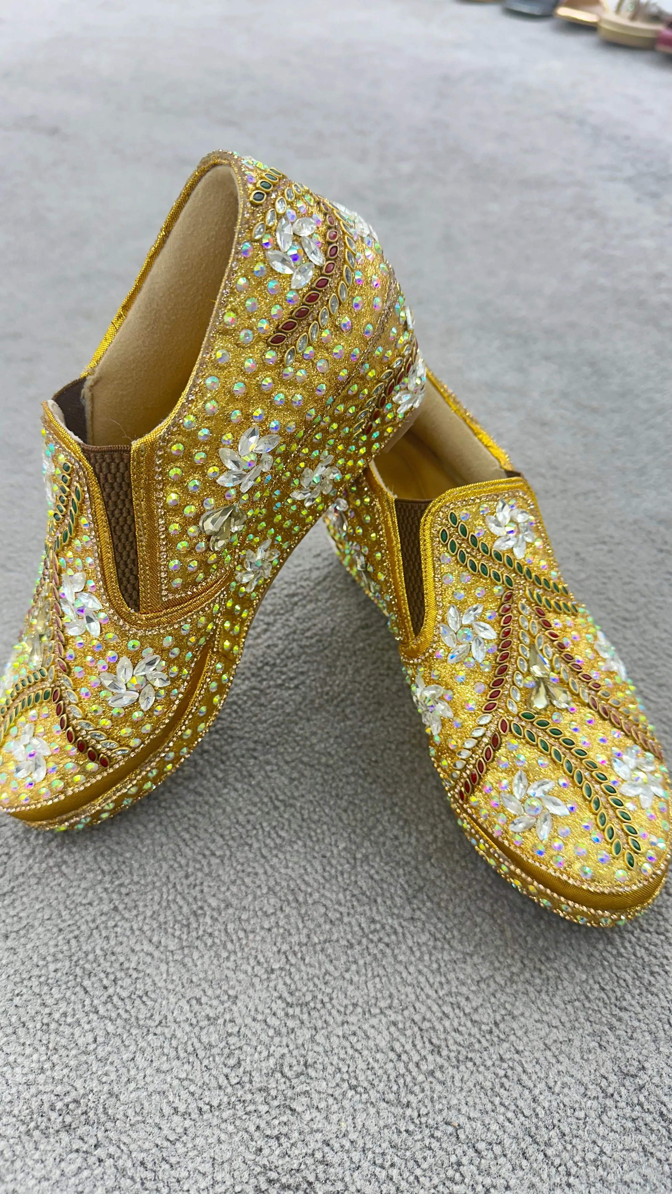 2-Inch Golden Bridal Shoes with Embroidery, Stones & Sequins – Comfortable Vegan Wedding Shoes for Brides & Guests