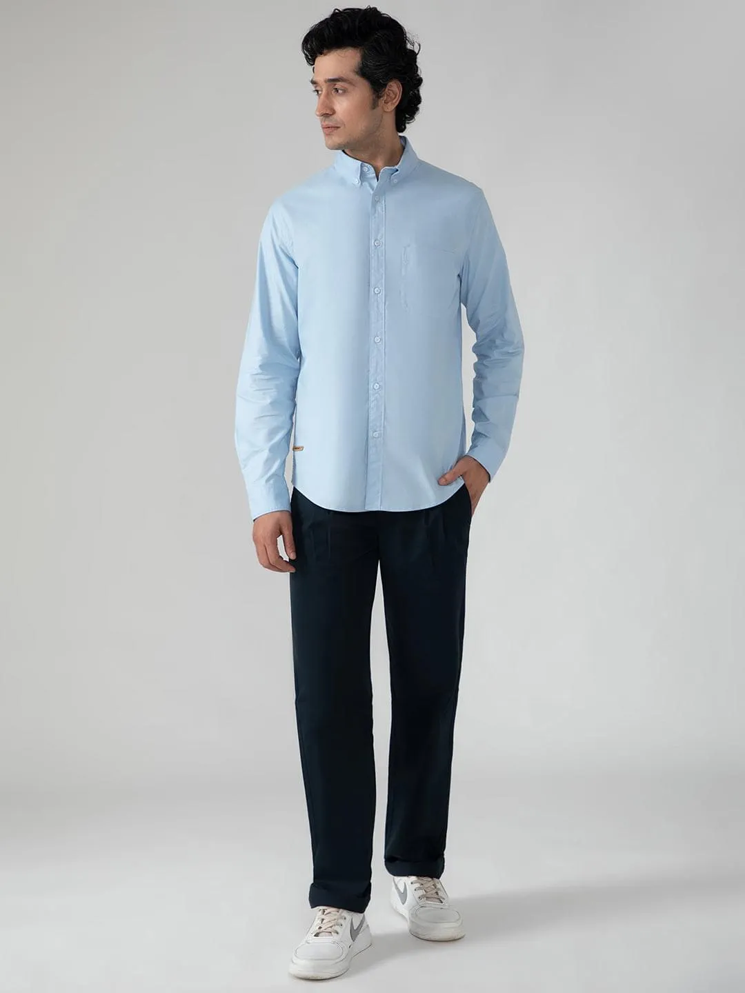 2 Way Stretch Oxford Shirt in Sky Blue- Comfort Fit