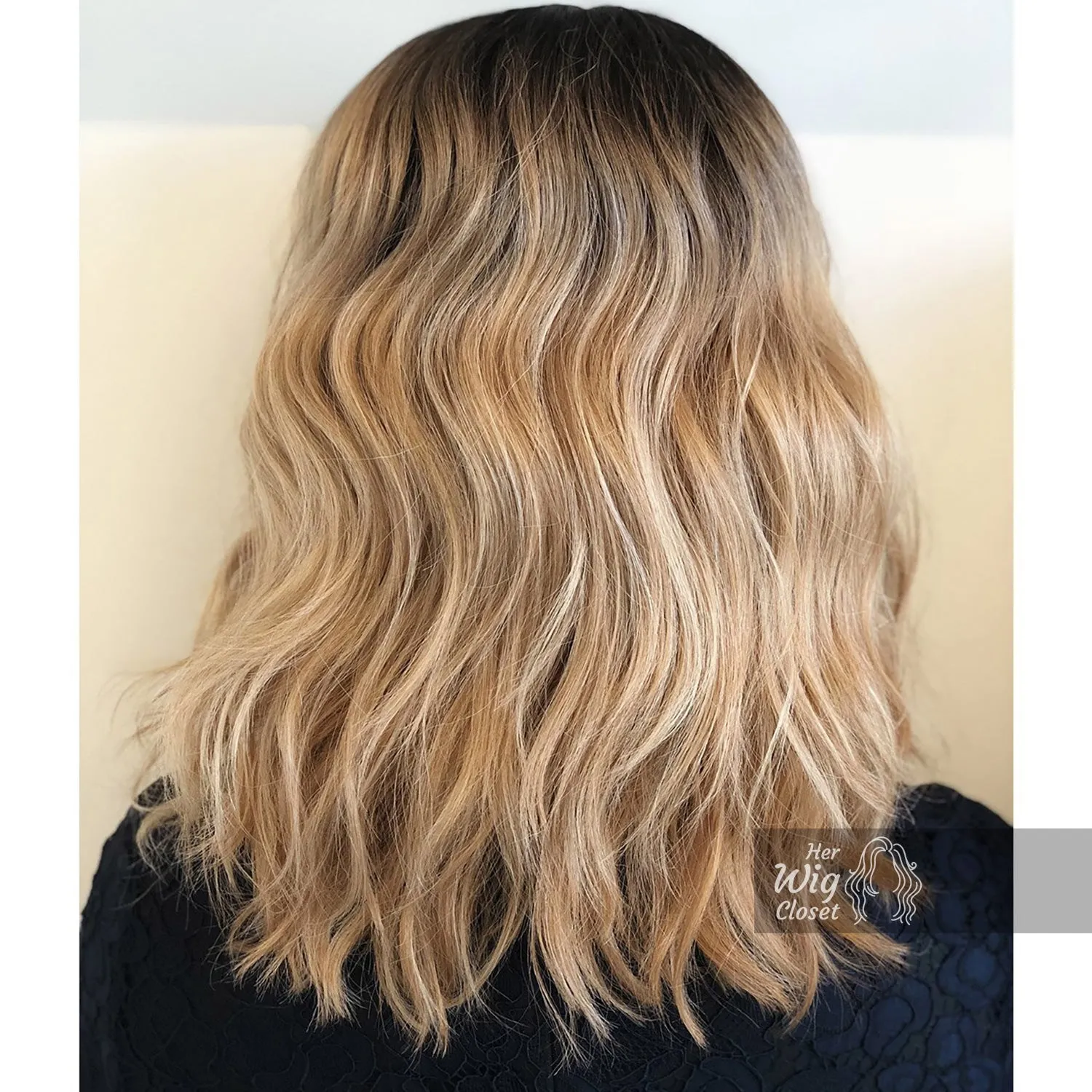 Angelina | 14" Blonde Ombré with Black Roots Wavy Side-Part Wig
