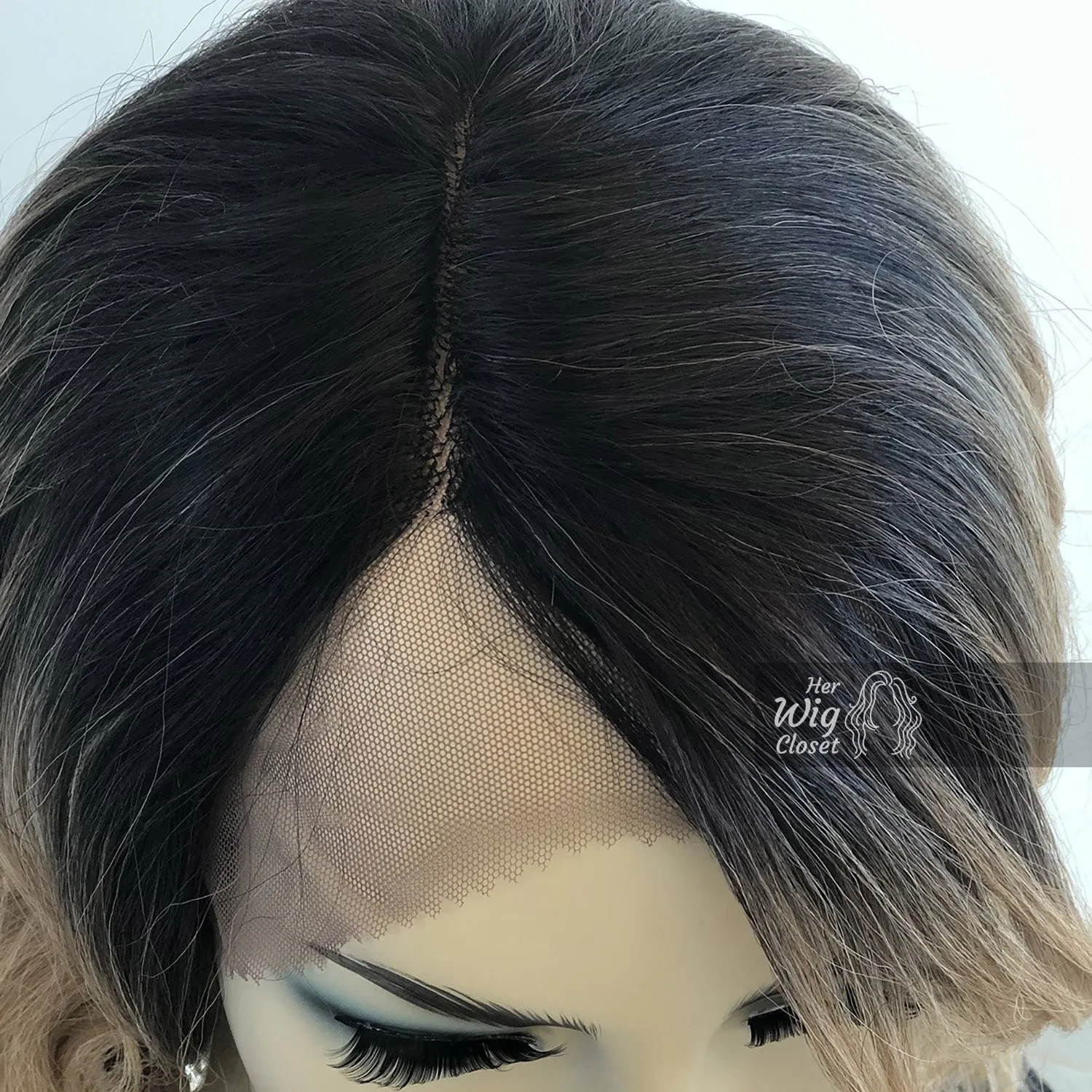 Angelina | 14" Blonde Ombré with Black Roots Wavy Side-Part Wig