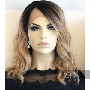 Angelina | 14" Blonde Ombré with Black Roots Wavy Side-Part Wig