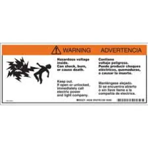 Bilingual WARNING HAZARDOUS VOLTAGE INSIDE. CAN SHOCK, BURN, OR CAUSE DEATH Labels| Buy online