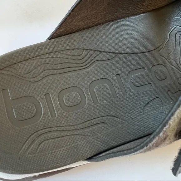 Bionica Naille Suede Slip On Slides Camouflage Double Strap Sandals Shoes SZ 10