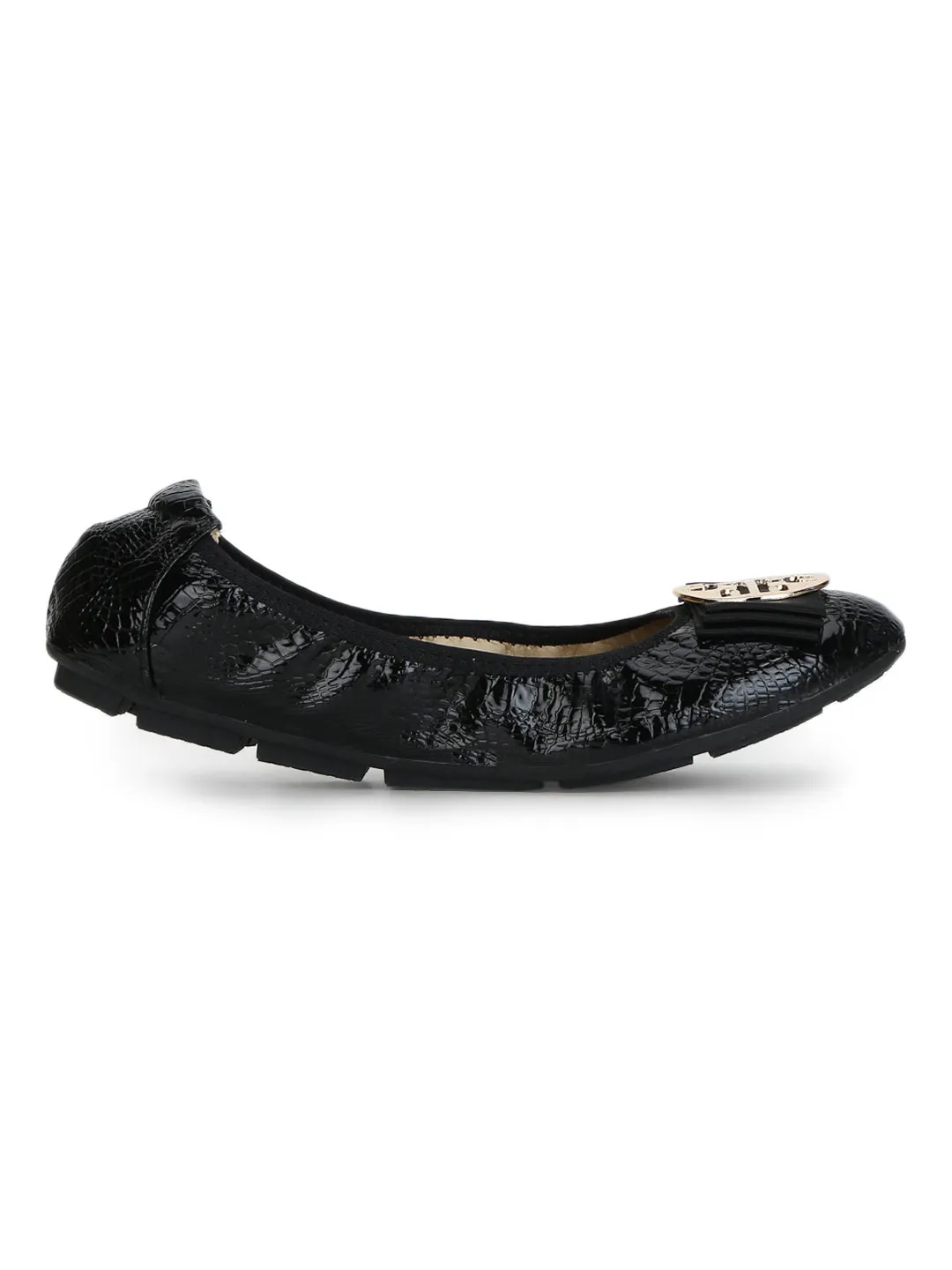 Black PU Bow Belly Flats