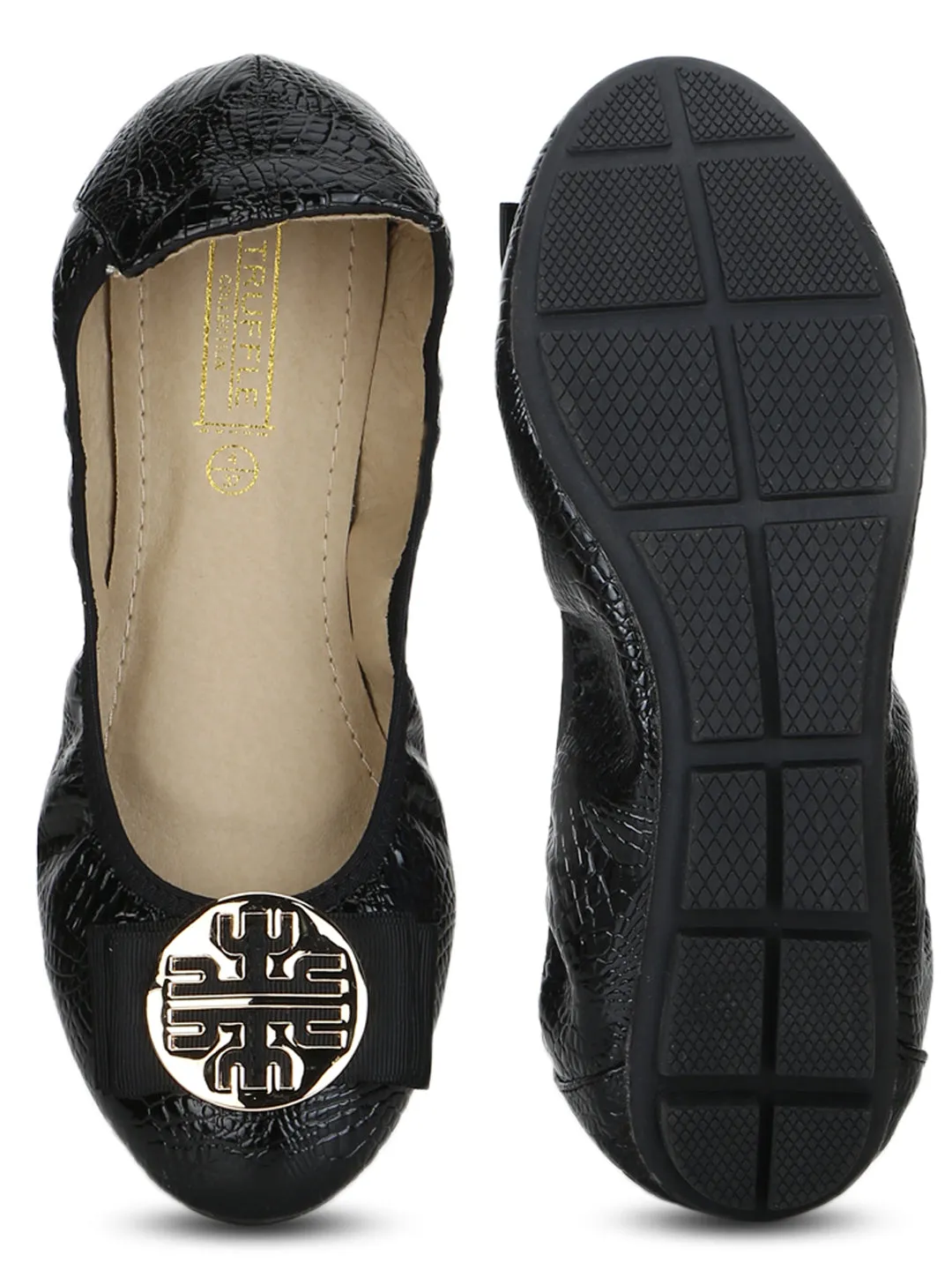 Black PU Bow Belly Flats