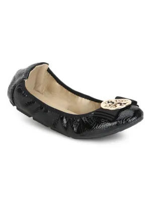 Black PU Bow Belly Flats