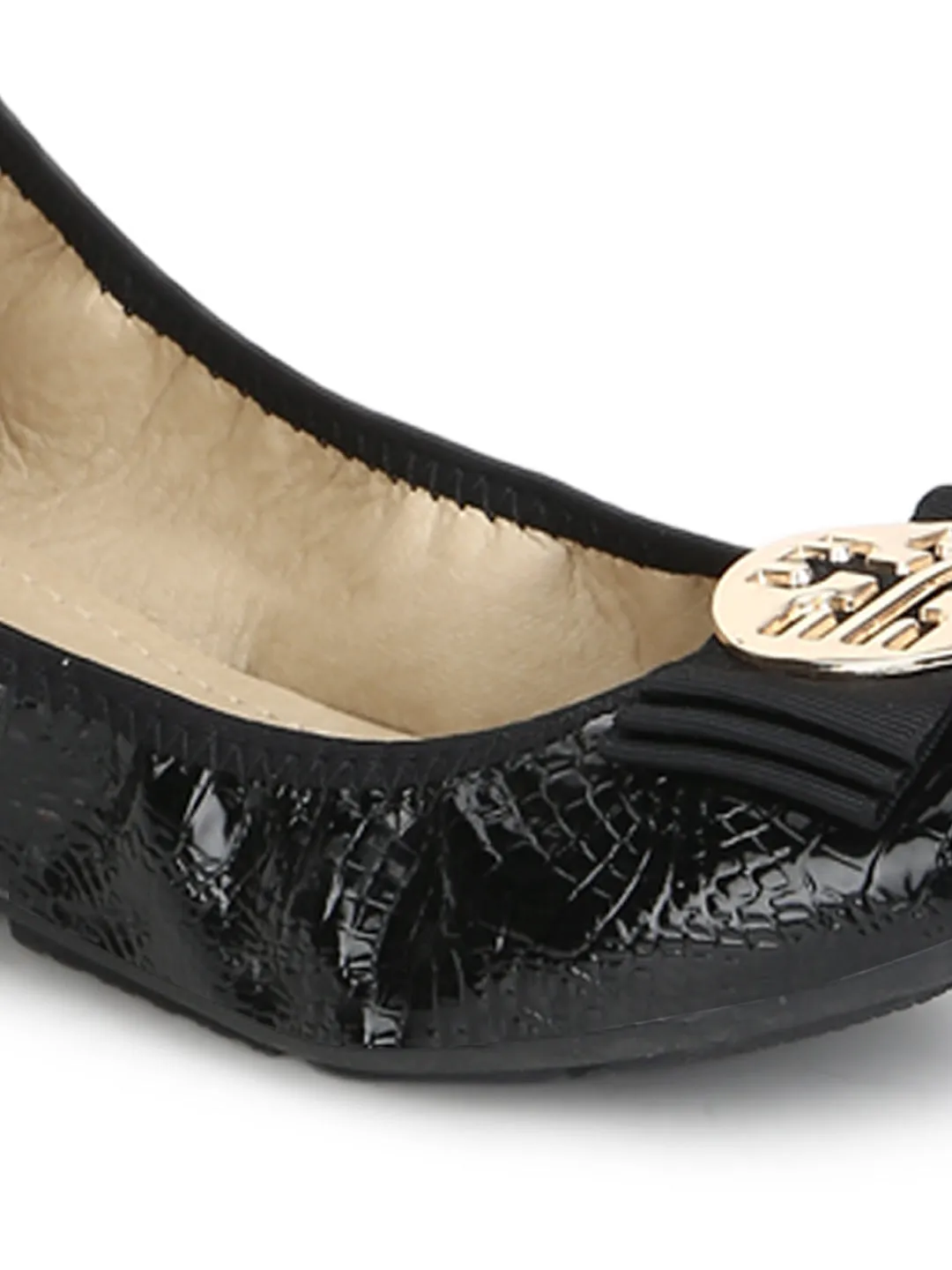 Black PU Bow Belly Flats
