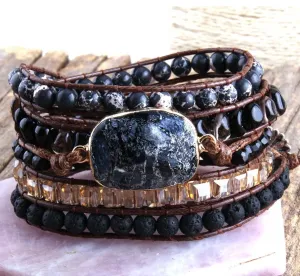Boho & Mala Black Blend Stone 5 Wrap Bracelet WB10019