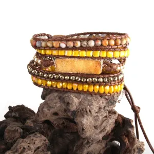 Boho & Mala Yellow Druzy Stone Wrap Bracelet WB10021