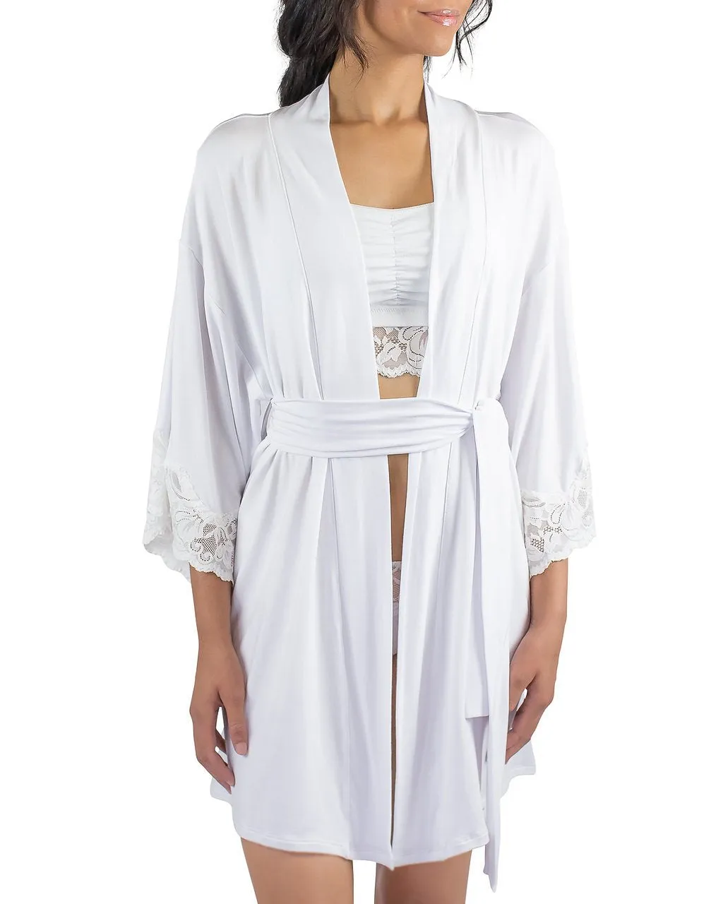 Calla Modal Kimono with Lace, White