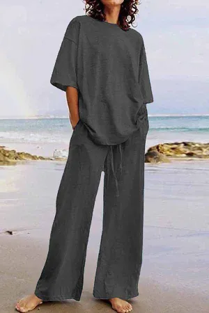 Casual Living Solid O Neck Short Sleeve Two Pieces(11 Colors)