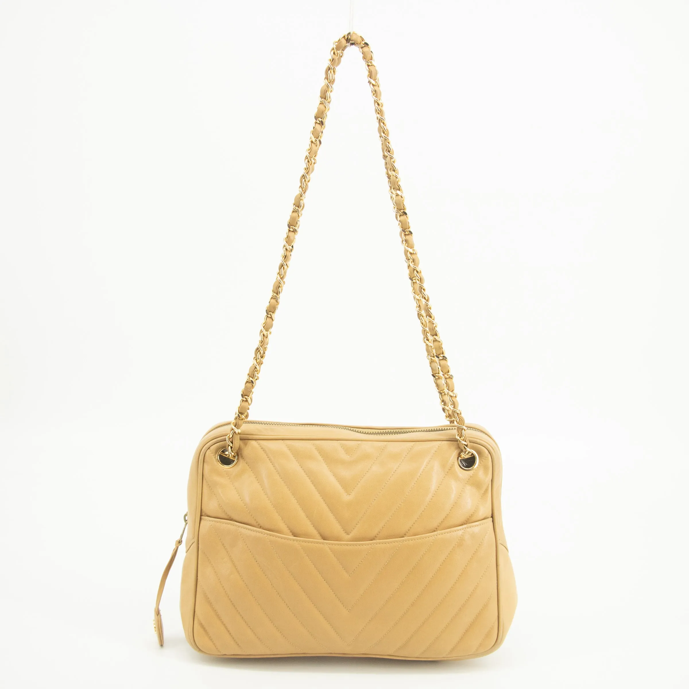 Chanel Lambskin Chevron Beige Camera Bag   #2567
