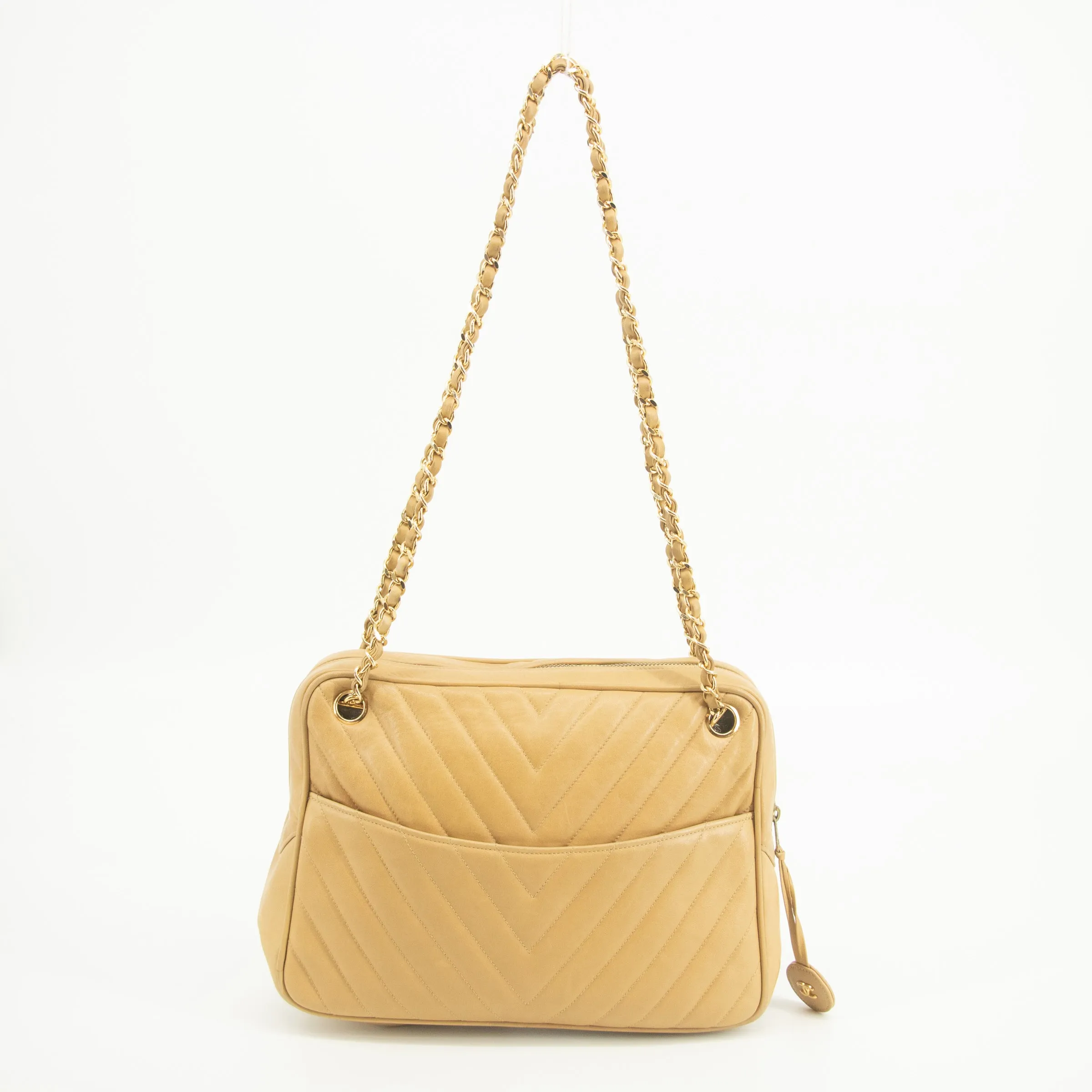 Chanel Lambskin Chevron Beige Camera Bag   #2567