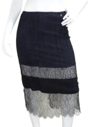 Chanel Runway Black Lace Midi Skirt