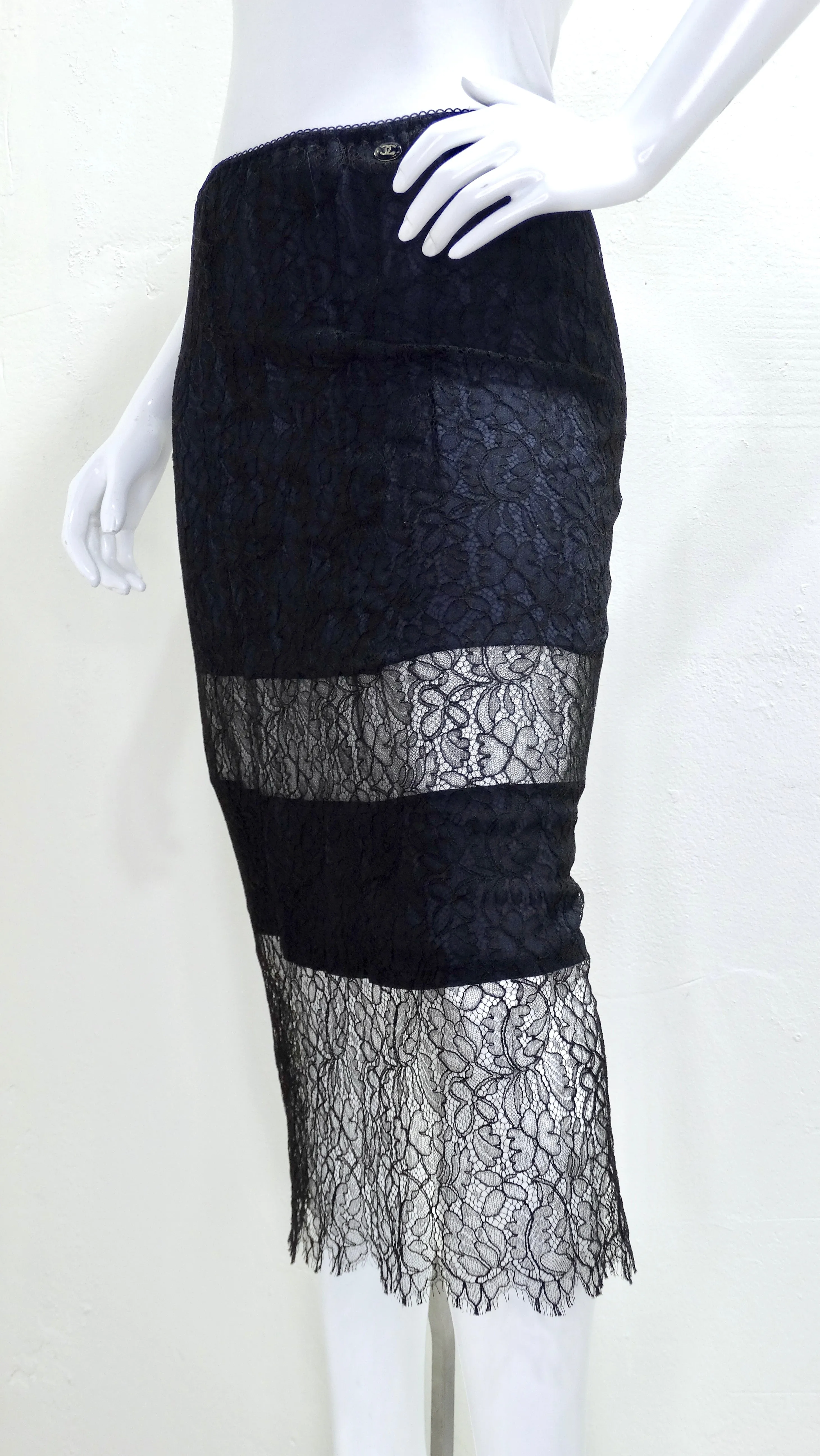 Chanel Runway Black Lace Midi Skirt
