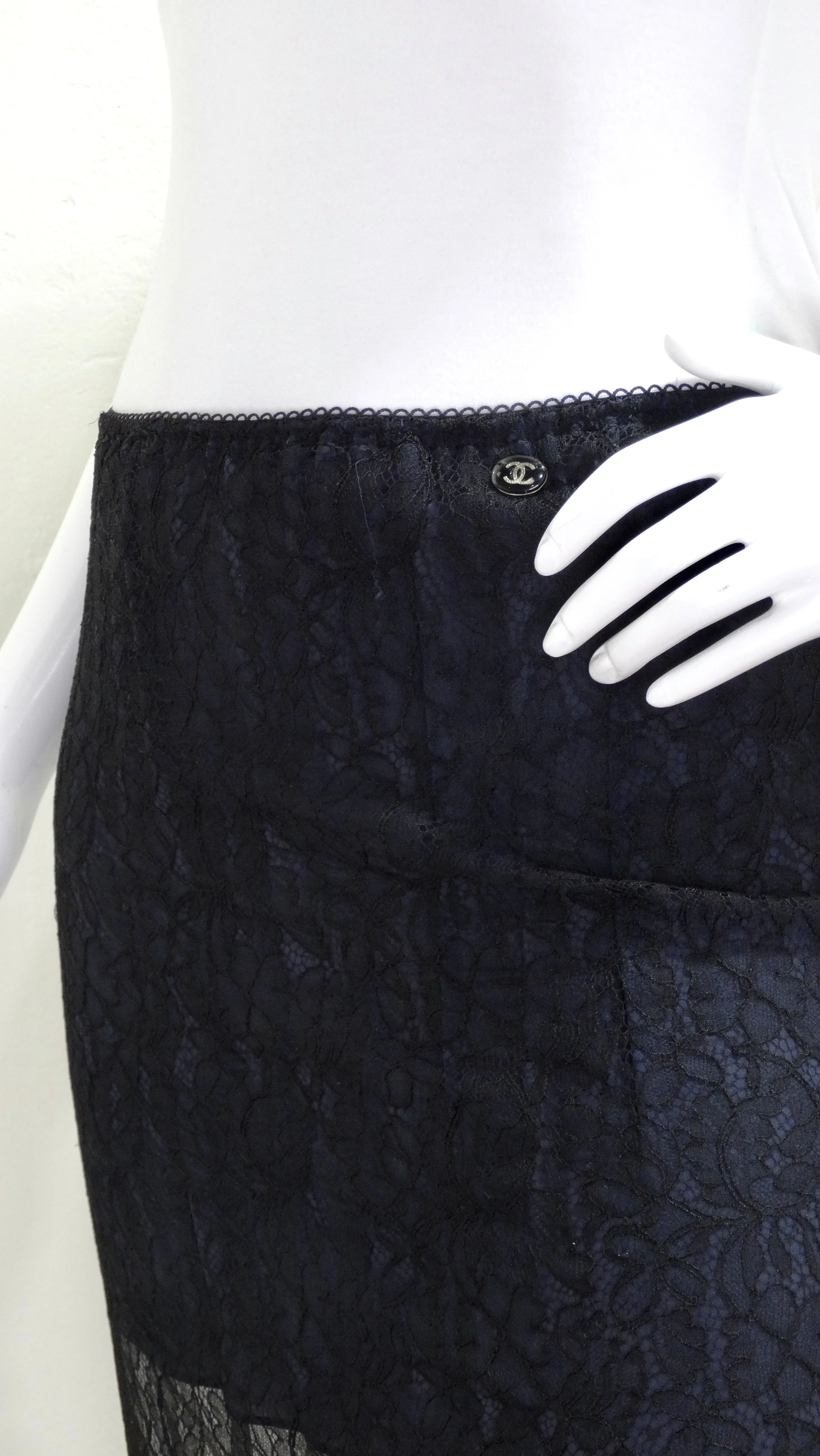 Chanel Runway Black Lace Midi Skirt