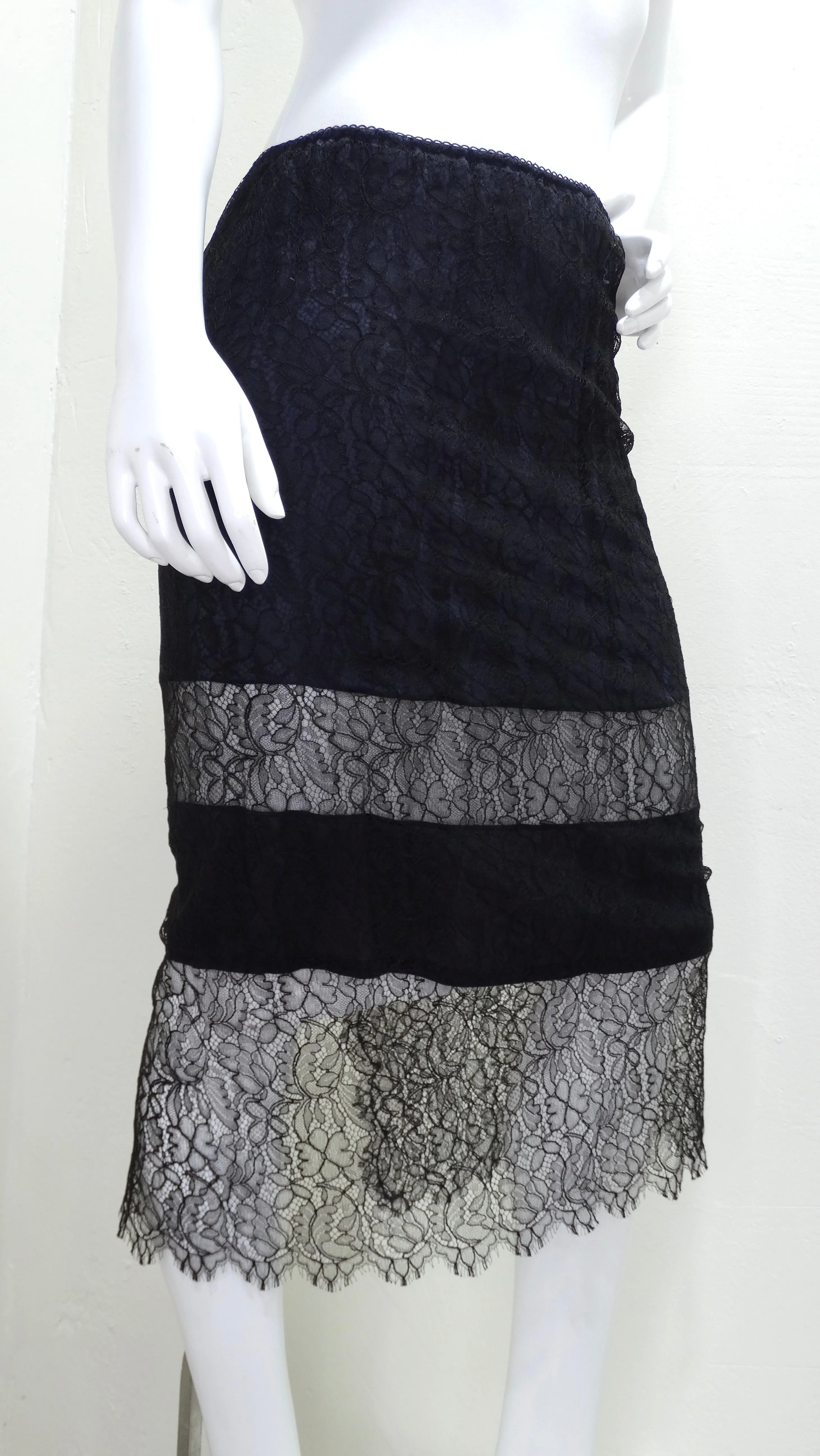 Chanel Runway Black Lace Midi Skirt