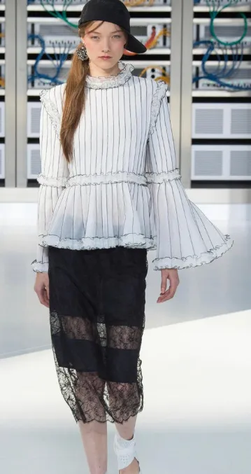Chanel Runway Black Lace Midi Skirt