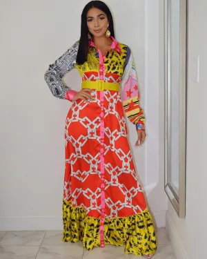 Chic in Print Long Sleeve  Maxi Dress