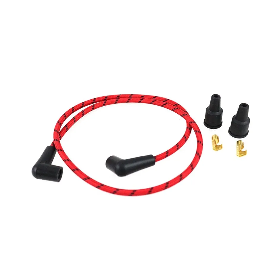 Cloth Braded Spark Plug Wire Kit 7mm - Red w/Black Tracer