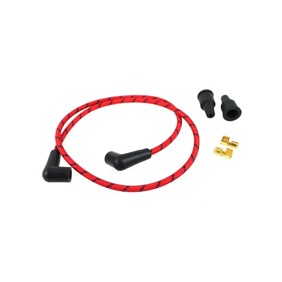 Cloth Braded Spark Plug Wire Kit 7mm - Red w/Black Tracer