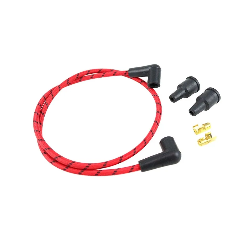 Cloth Braded Spark Plug Wire Kit 7mm - Red w/Black Tracer