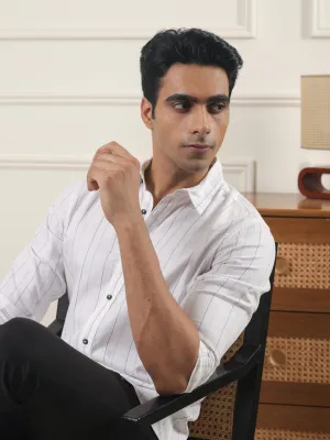 Cotton Striped Casual Shirt in White - Comfort Fit