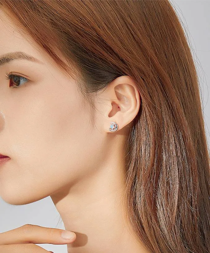 Crescent Moon Star Opal Ear Studs