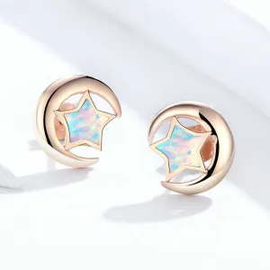 Crescent Moon Star Opal Ear Studs