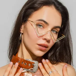 Crystal Sunglasses Frames Small Diamond Alloy Eyeglasses | Punk Half Frame Eyewear
