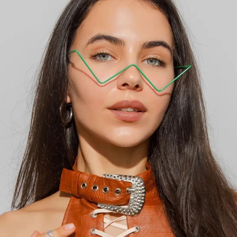Crystal Sunglasses Frames Small Diamond Alloy Eyeglasses | Punk Half Frame Eyewear