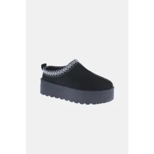 Embroidered Trim Slip On Boots in Chic Black