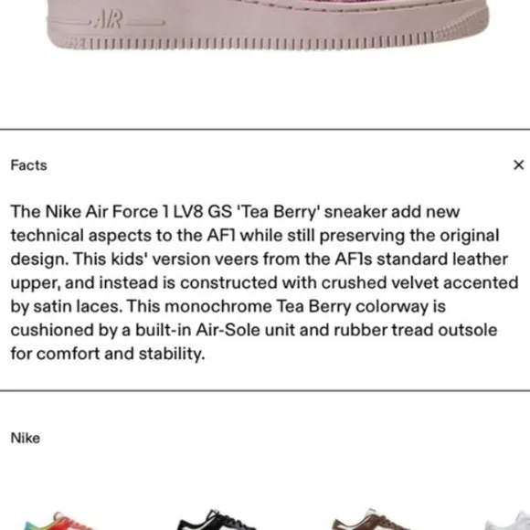 Euc Nike Air Force 1 6.5 Youth Low Pink Purple Crushed Velvet Shoes Womens