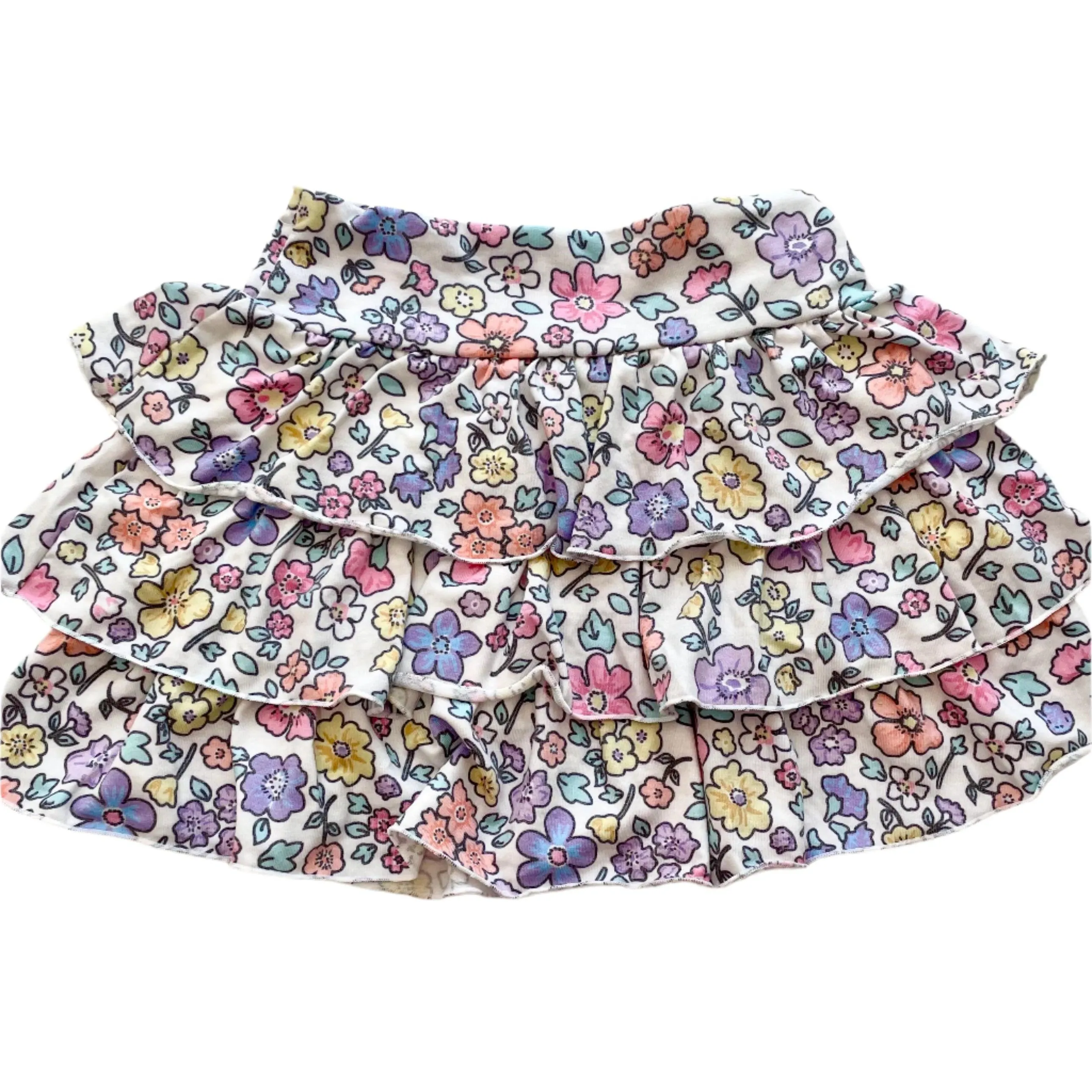 Girls Bottoms | Multi Color Pastel Floral Ruffle Layered Skirt | Flowers by Zoe