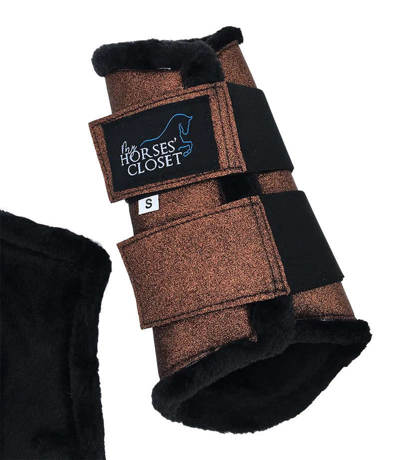 Glitter Sparkly Brushing Dressage Boots Copper Chocolate Brown