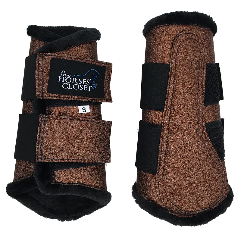Glitter Sparkly Brushing Dressage Boots Copper Chocolate Brown