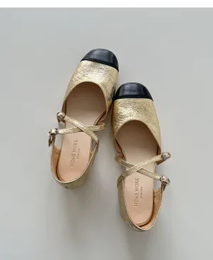 Gold & Black Mary Jane Flats