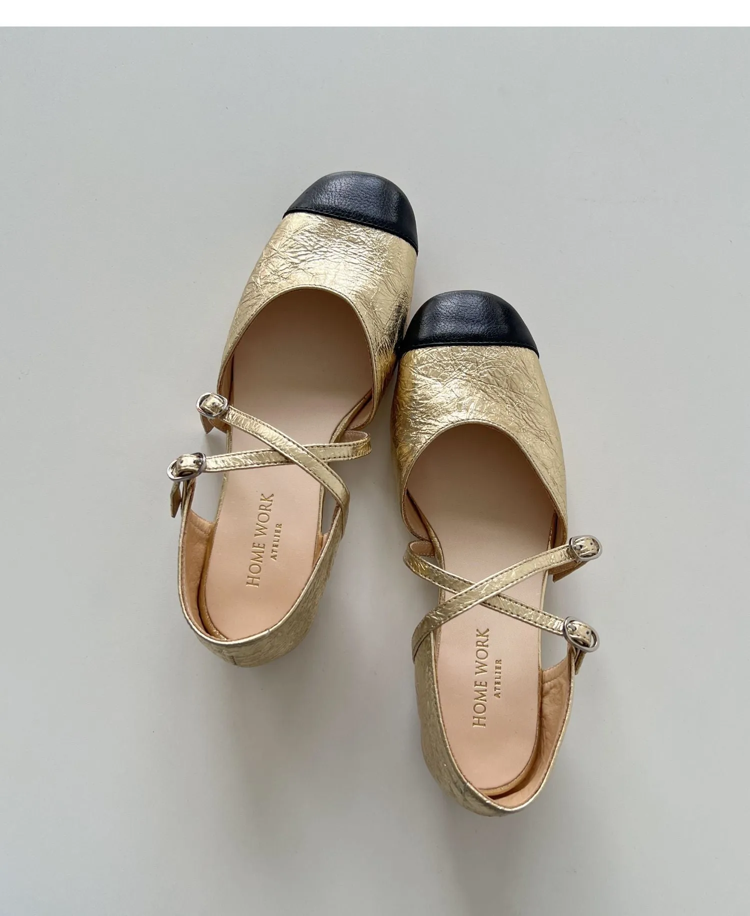 Gold & Black Mary Jane Flats