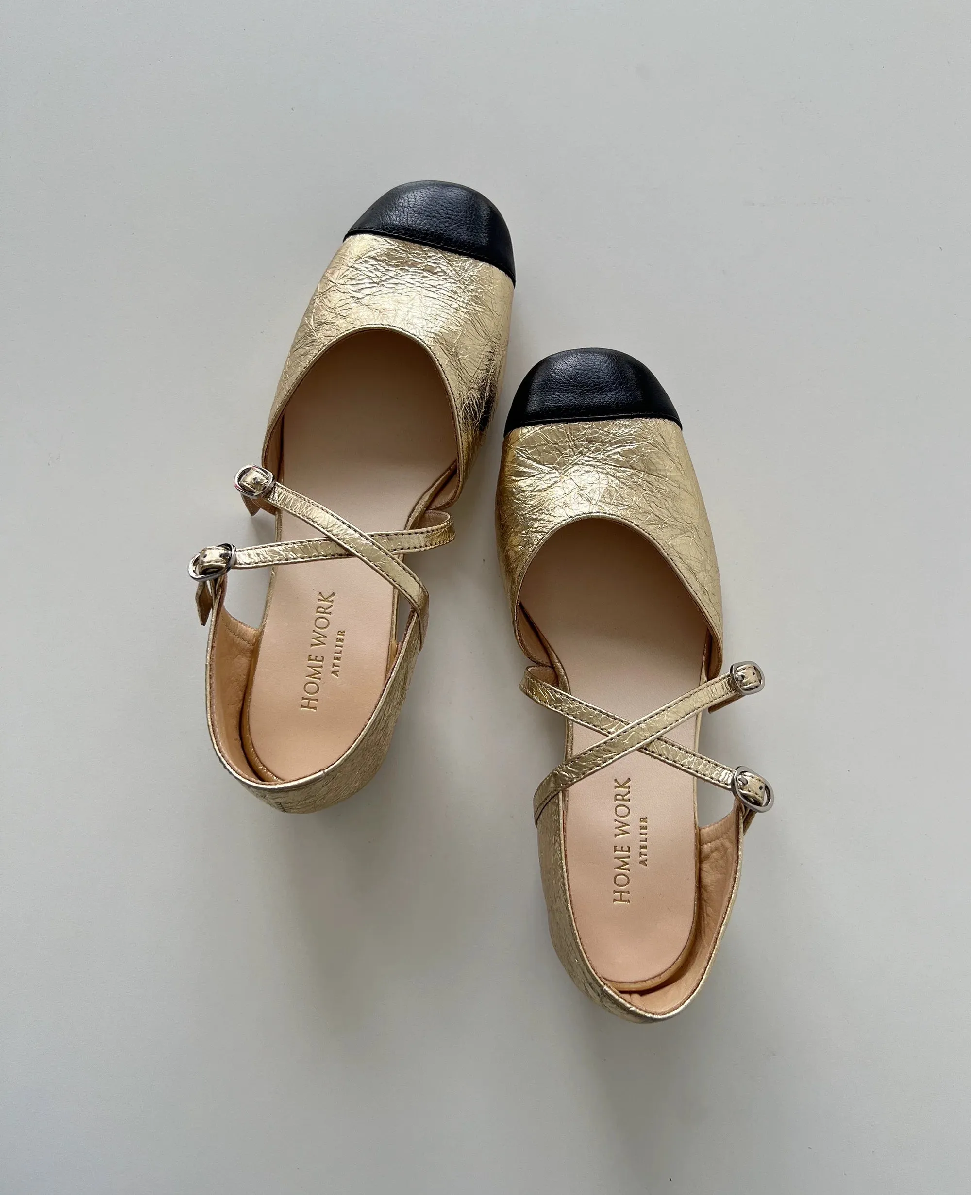 Gold & Black Mary Jane Flats