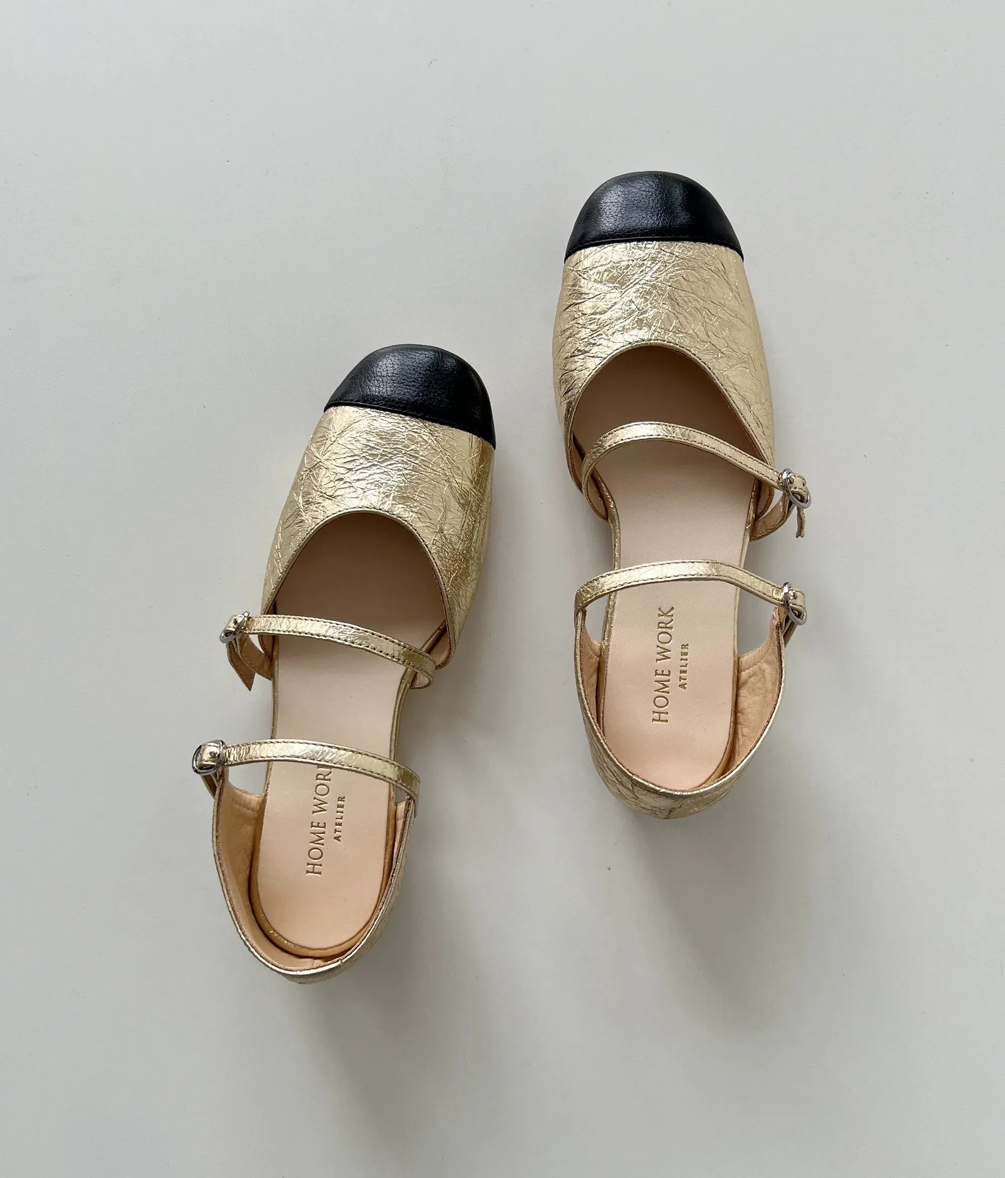 Gold & Black Mary Jane Flats