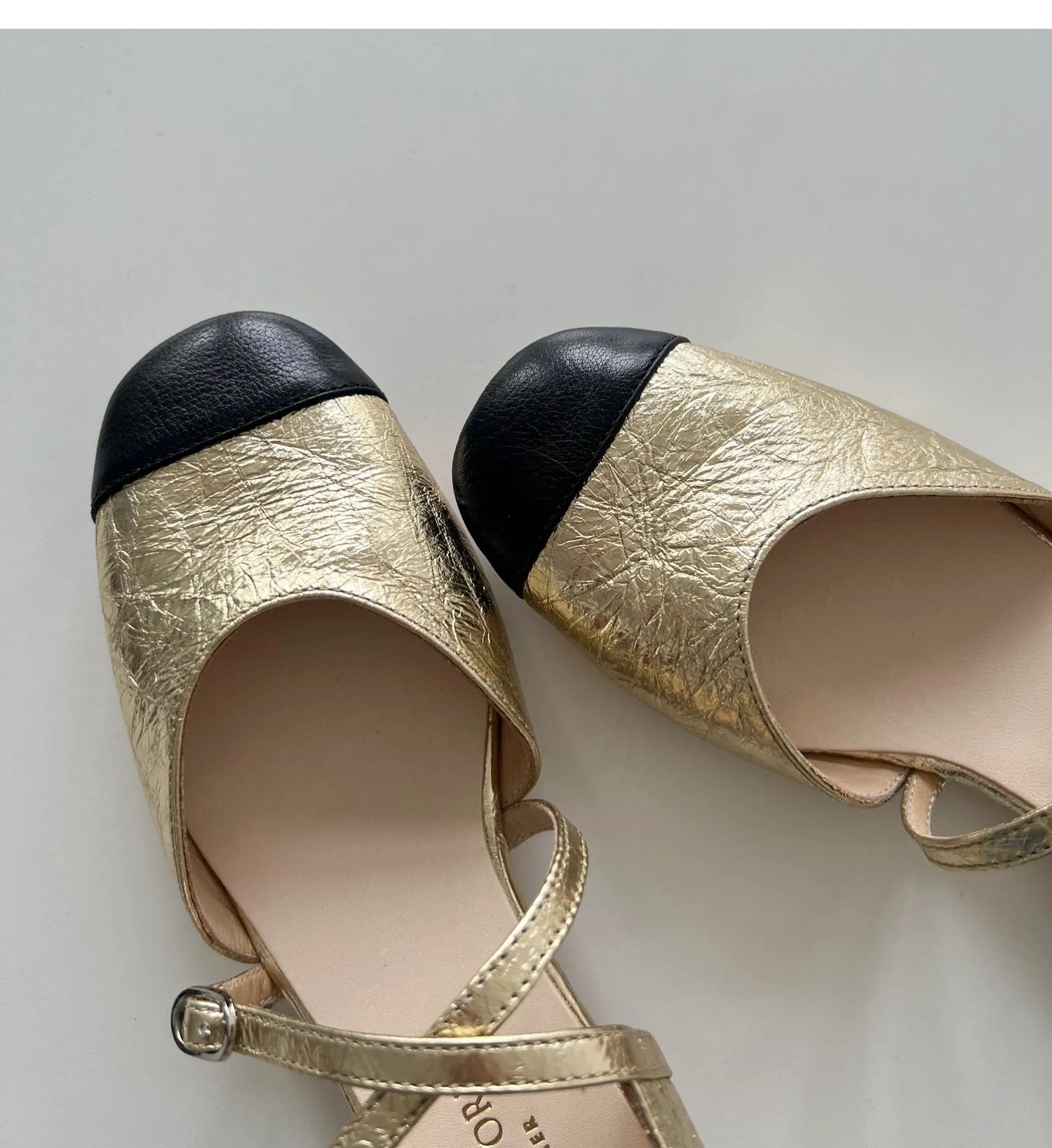Gold & Black Mary Jane Flats