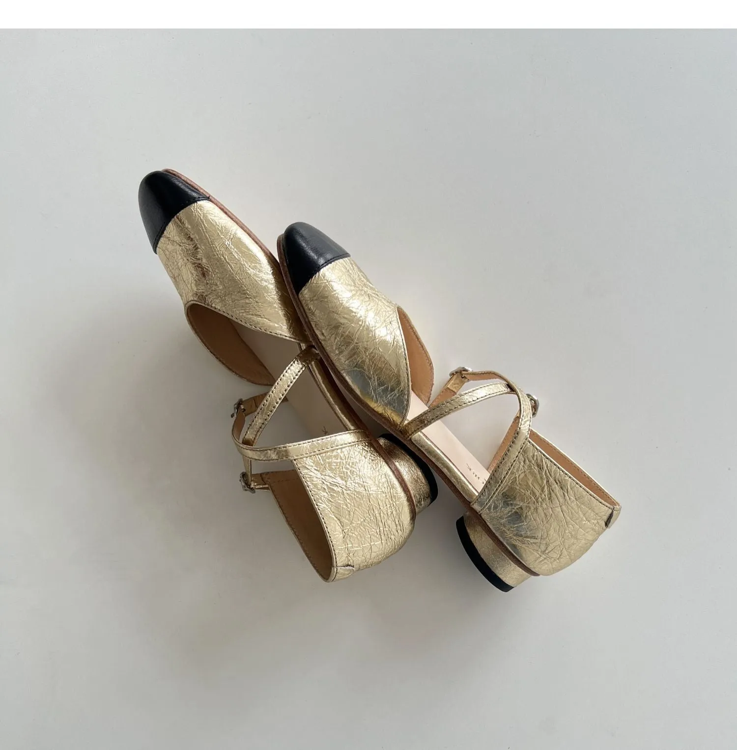 Gold & Black Mary Jane Flats