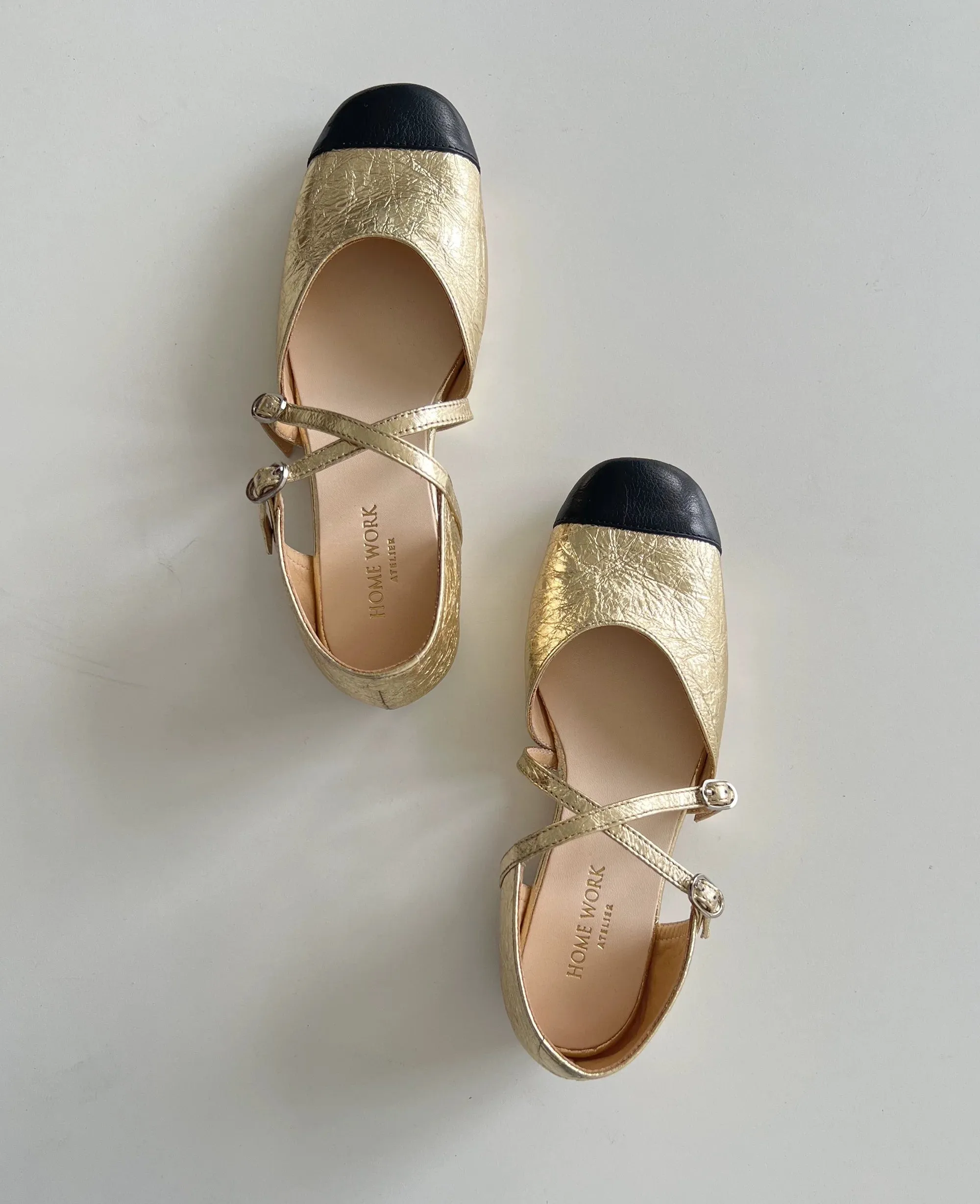 Gold & Black Mary Jane Flats