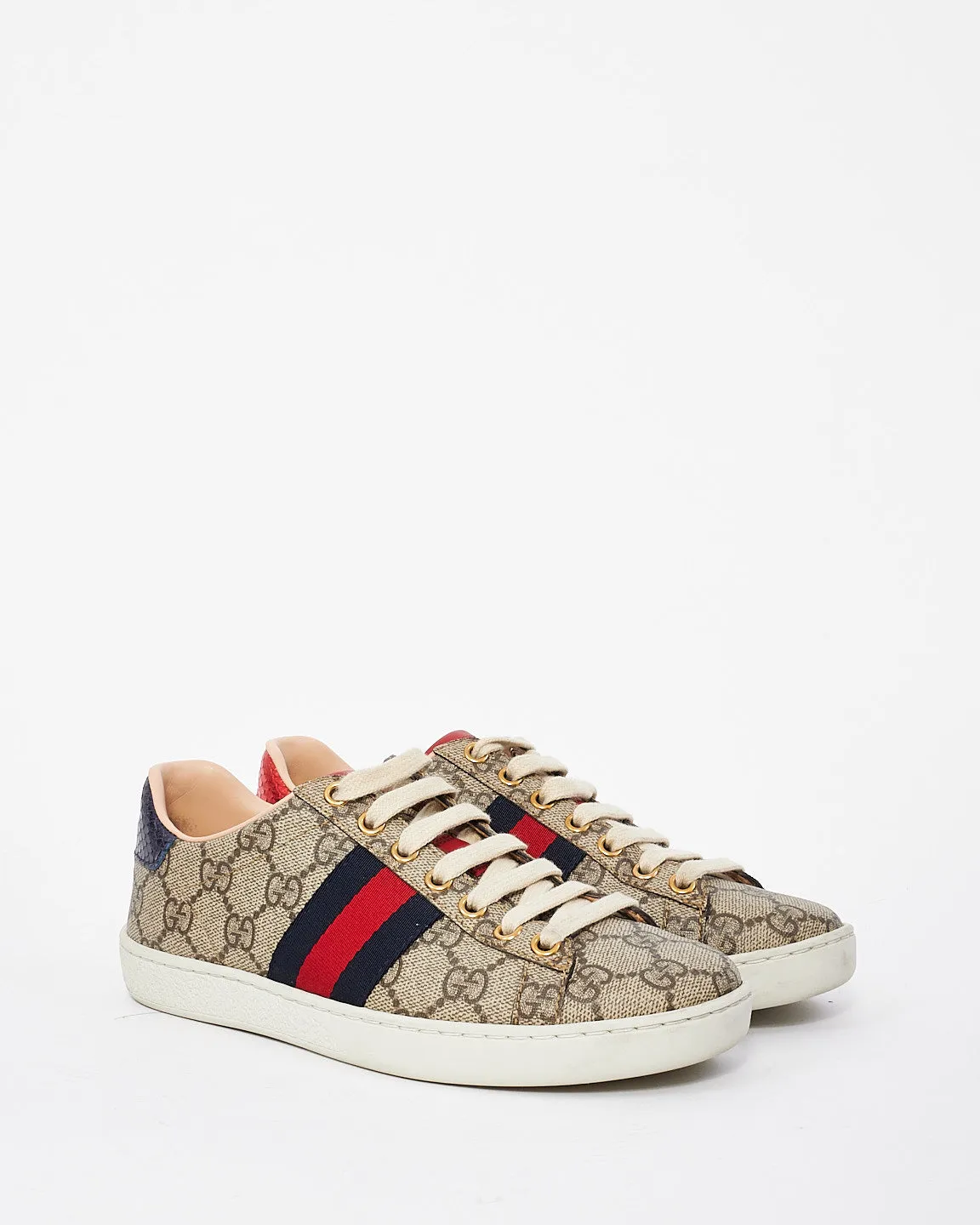 Gucci Brown Canvas Ace GG Supreme Low Top Sneakers - 34