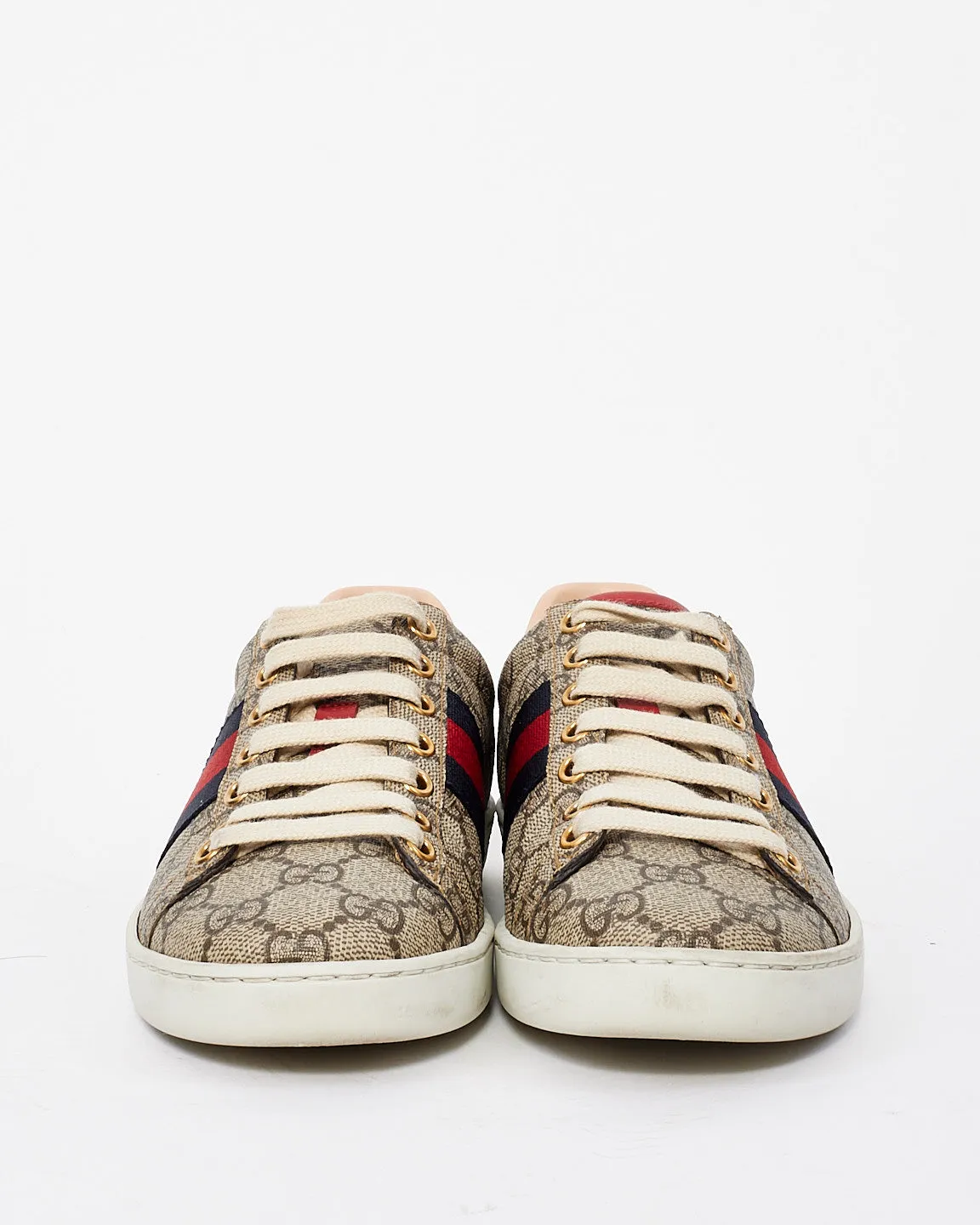 Gucci Brown Canvas Ace GG Supreme Low Top Sneakers - 34
